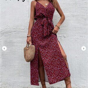 NWOT Ditsy Floral Print Slit Hem Belted Cami Dress